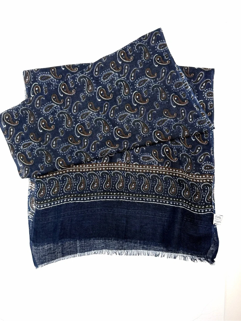 NWOT John Henric Linen Cotton Blend Large Scarf Lightweight Blue Paisley Sweden